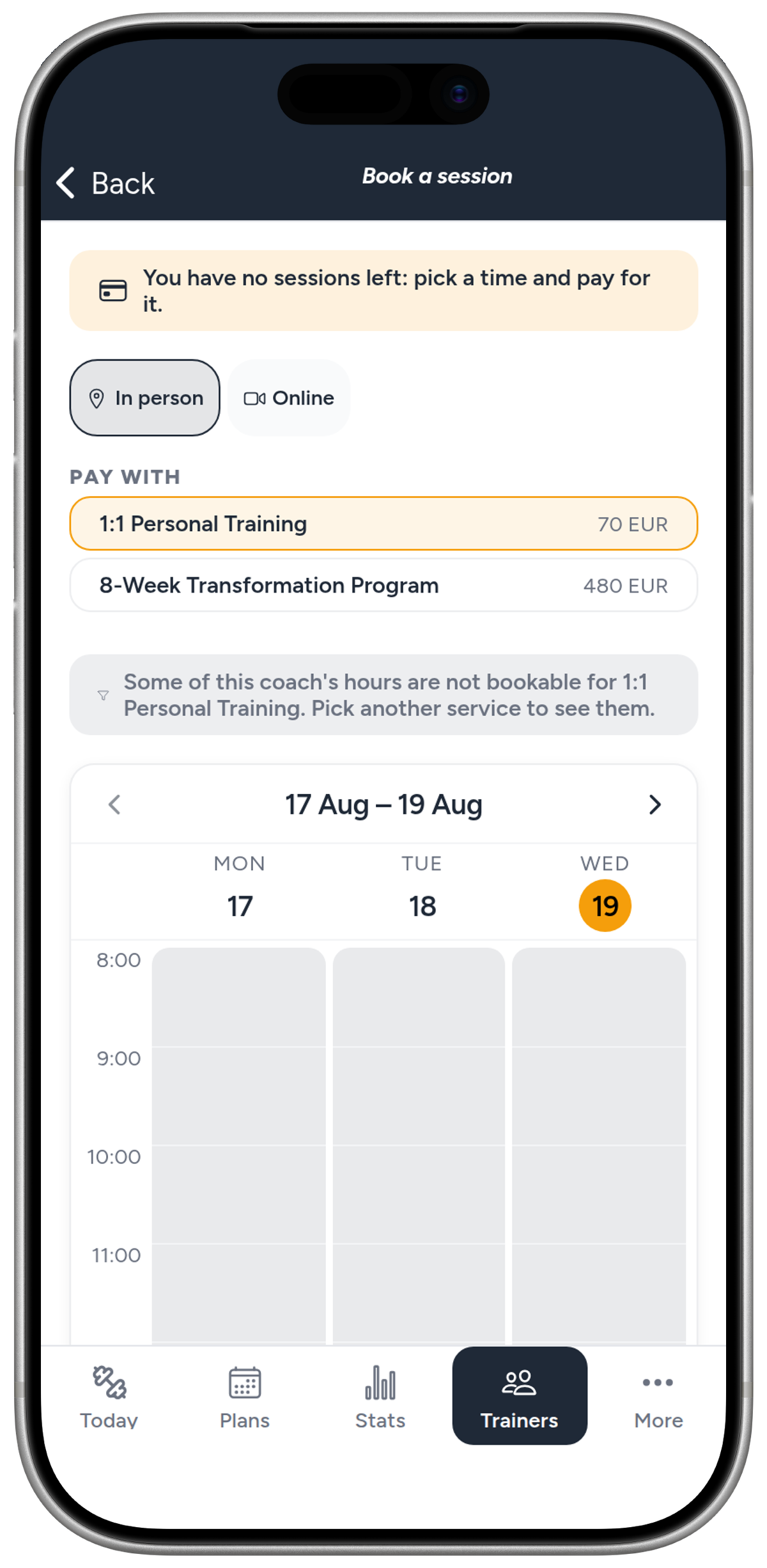 Liftory: Sessions and bookings